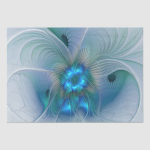 Papel De Seda Ovaciones de pie, fractal azul turquesa abstracto