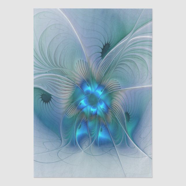 Papel De Seda Ovaciones de pie, fractal turquesa azul abstracto (Anverso)