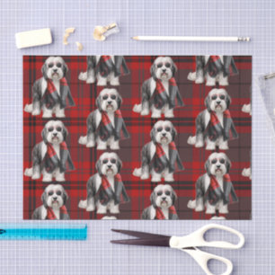 Papel De Seda Oveja adorable y divertido plaid rojo de Navidad