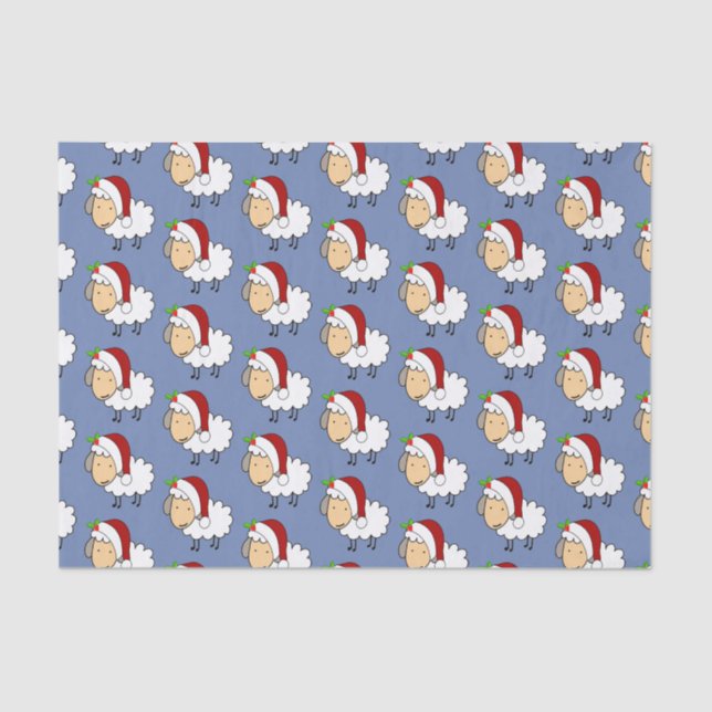Papel De Seda Oveja de Navidad con sombrero de Santa (Anverso)