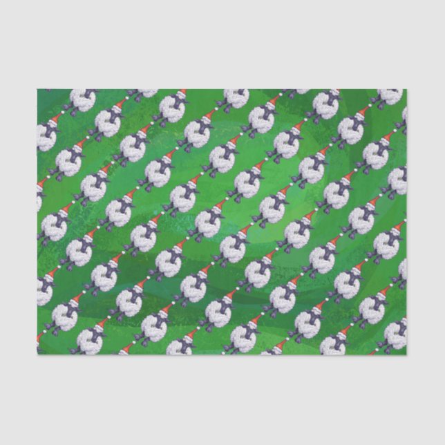 Papel De Seda Oveja en Sombrero de Santa sobre verde (Anverso)