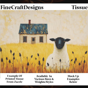 Papel De Seda Ovejas de Cara Negra y Cabaña, Decoupage Rústico F