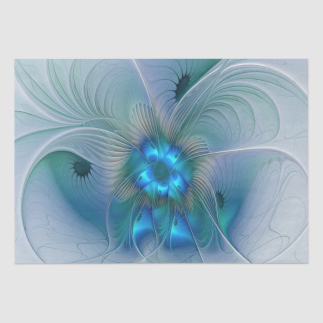 Papel De Seda Ovejas en pie, abstracto fractal turquesa azul (Anverso)