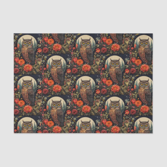 Papel De Seda Owl at Night with a Full Moon Pattern (Anverso)