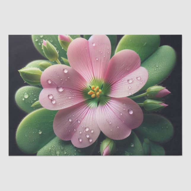 Papel De Seda Oxalis verde y rosa floral (Anverso)