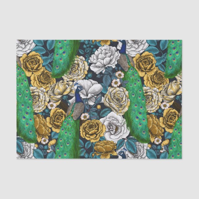 Papel De Seda Pacocas en el jardín rosa 3 (Anverso)