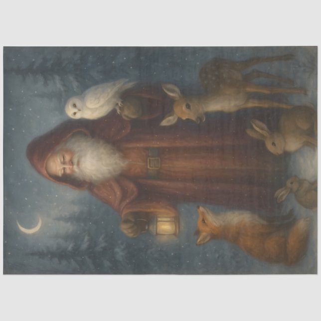 Papel De Seda Padre Navidad Bosque Decoupage de Madera (Anverso)
