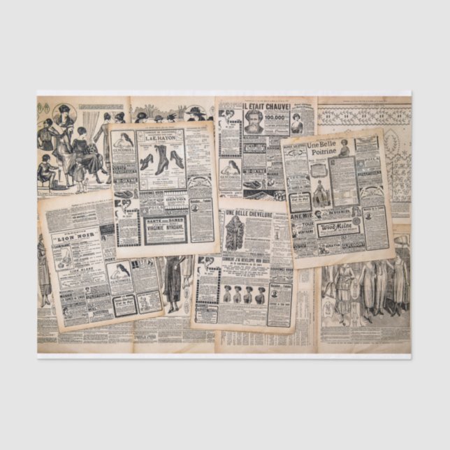 Papel De Seda Página de anuncios de periódicos antiguos (Anverso)