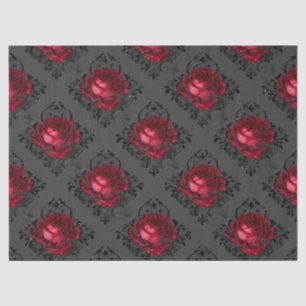 Papel De Seda Página de Despliegue de Rosas Rojas y Damasco Negr