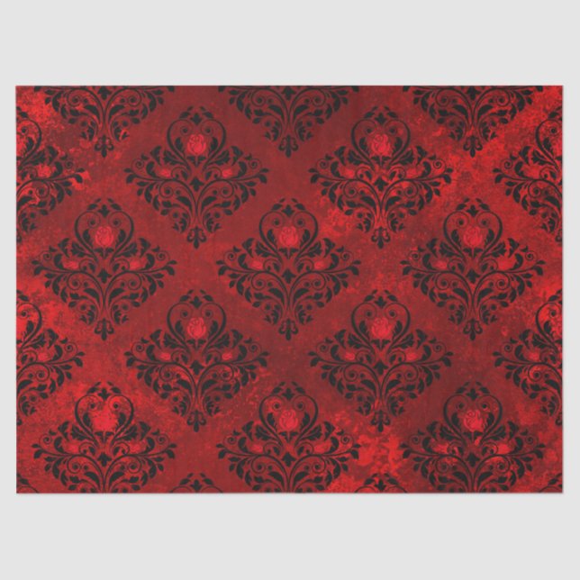 Papel De Seda Página de Despliegue de Rosas Rojas y Damasco Negr (Anverso)