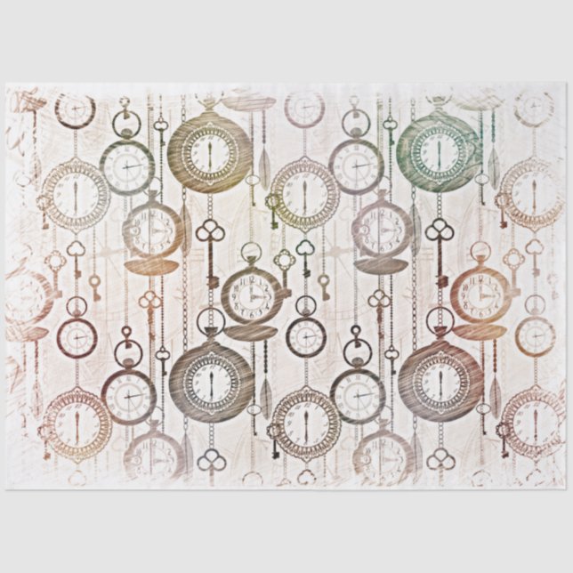 Papel De Seda Página Reloj de bolsillo de hora y desenlace de te (Anverso)