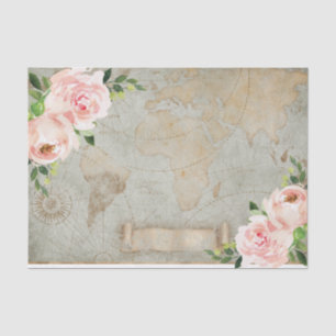 Papel De Seda Página web del mapa del viejo Rosa floral francés 