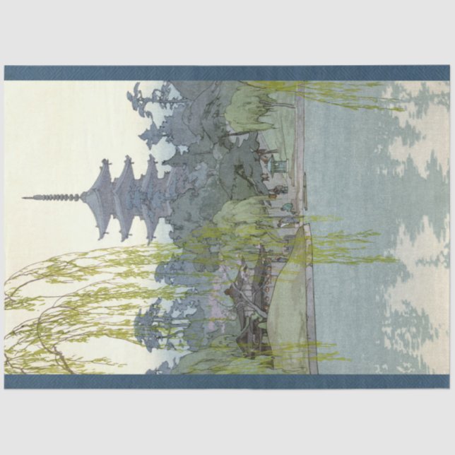 Papel De Seda Pagoda 2 del lago azul salvaje del Jardín Japonés (Anverso)