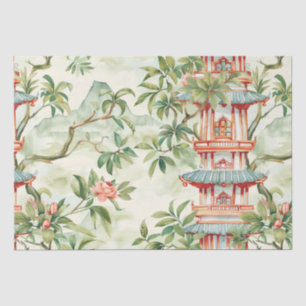 Papel De Seda Pagoda asiática acuarela en paisaje verde (1)