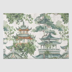 Papel De Seda Pagoda asiática acuarela en paisaje verde (10)