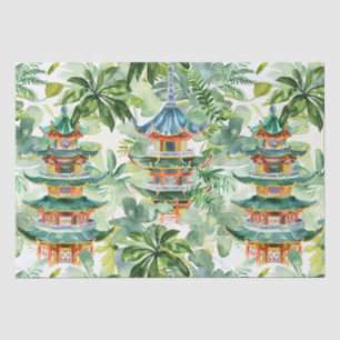 Papel De Seda Pagoda asiática acuarela en paisaje verde (11)