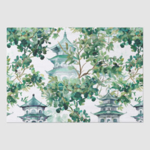 Papel De Seda Pagoda asiática acuarela en paisaje verde (15)