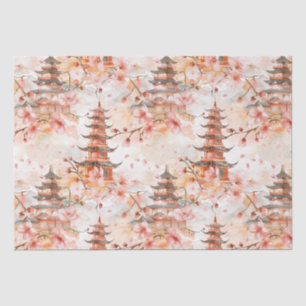 Papel De Seda Pagoda china acuarela con flores de cerezo