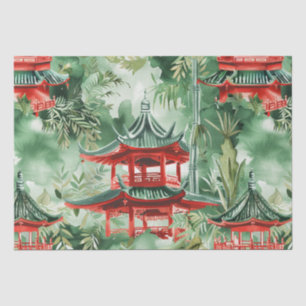 Papel De Seda Pagoda de terracota Jardín asiático Acuarela