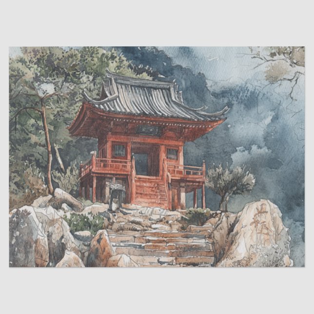 Papel De Seda Pagoda del Monte Carmesí Tinta Lavada (2) (Anverso)
