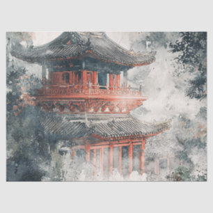 Papel De Seda Pagoda Montaña Carmesí Tinta Lavada (1)