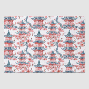 Papel De Seda Pagoda Oriental Flor de Cerezo Roja Arte