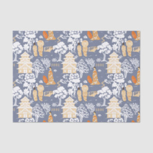 Papel De Seda Pagodas Chinoiserie azul