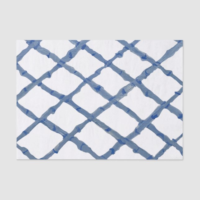 Papel De Seda Paint Blue Chinoiserie Trellis Lattice (Anverso)