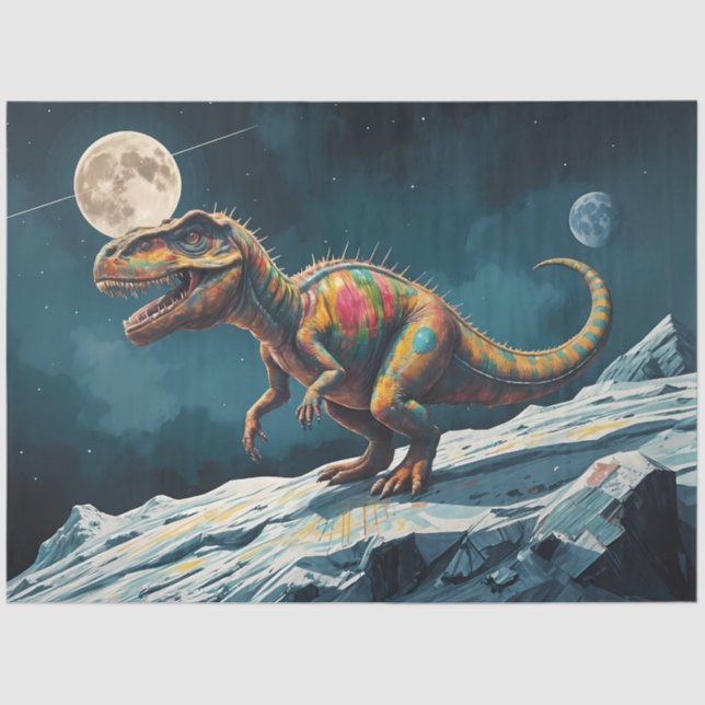 Papel De Seda Painted Dinosaur Under Moonlight Pop Surreal  (Anverso)
