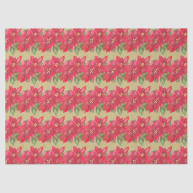 Papel De Seda Painted Red and Green Poinsettia Christmas Design (Anverso)