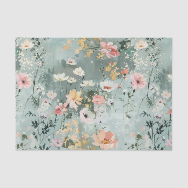 Papel De Seda Painterly Wildflowers Pattern in Soft Shades (Anverso)
