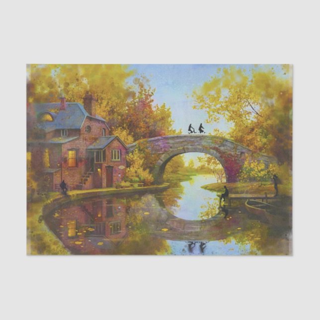 Papel De Seda Painting of Bridge Over a Stream Tissue Paper (Anverso)