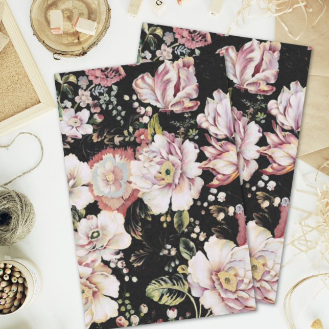 Papel De Seda País bohemio perrito moda femenina floral negra (Preppy bohemian country girly chic black floral tissue paper)