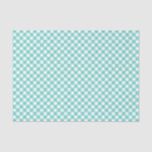 Papel De Seda País Moda Pastel Mint Turquoise Gingham (Anverso)