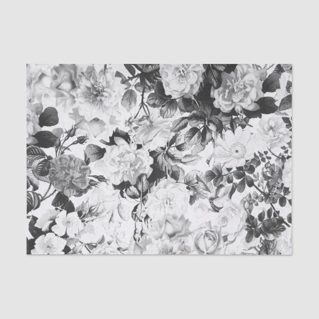 Papel De Seda País moderno blanco negro de la acuarela floral (Anverso)