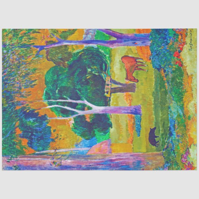 Papel De Seda Paisaje con cerdo y caballo, Gauguin (Anverso)