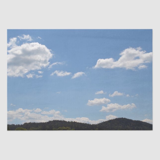 Papel De Seda Paisaje con colinas verdes, árboles y nubes (Anverso)