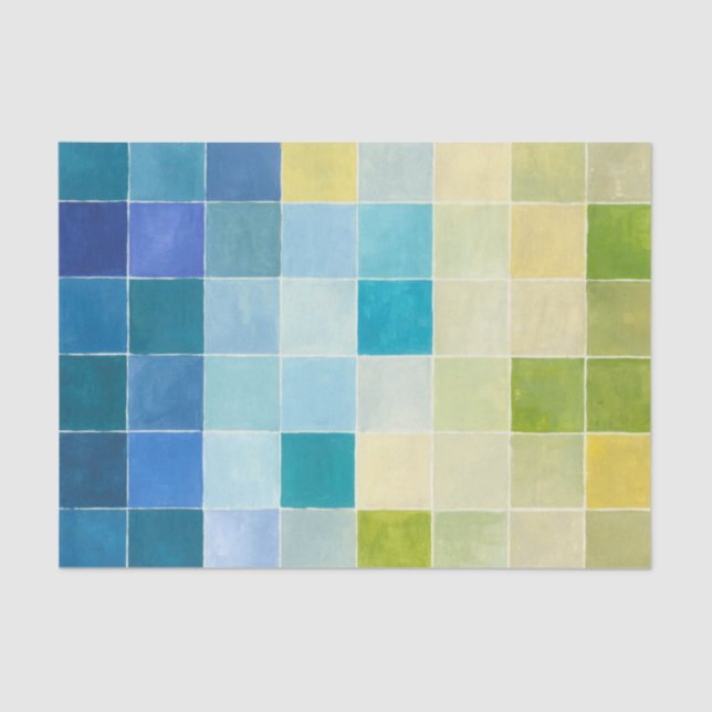Papel De Seda Paisaje con plazas Pixilares Multicolores (Anverso)