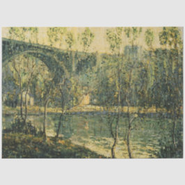 Papel De Seda Paisaje con río y puente: primavera por la mañana