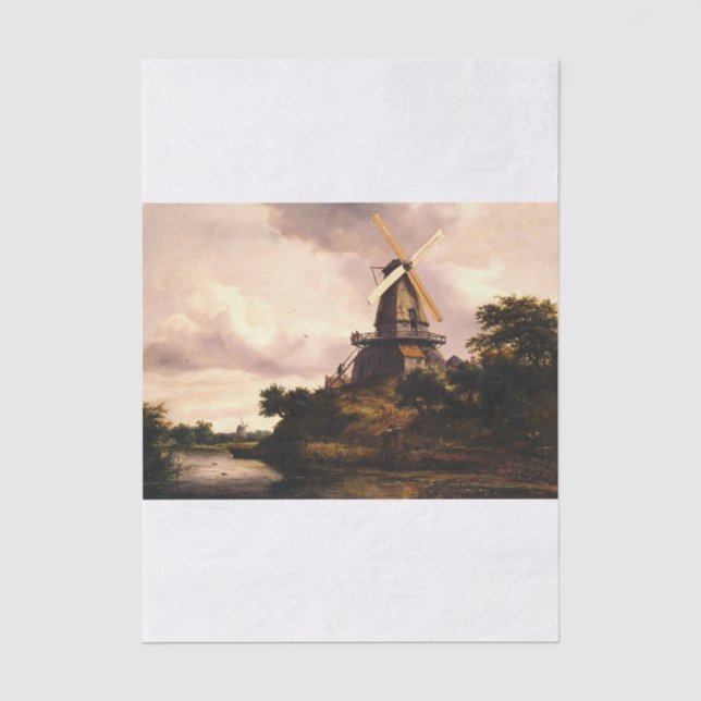 Papel De Seda Paisaje con un molino de viento (Anverso)