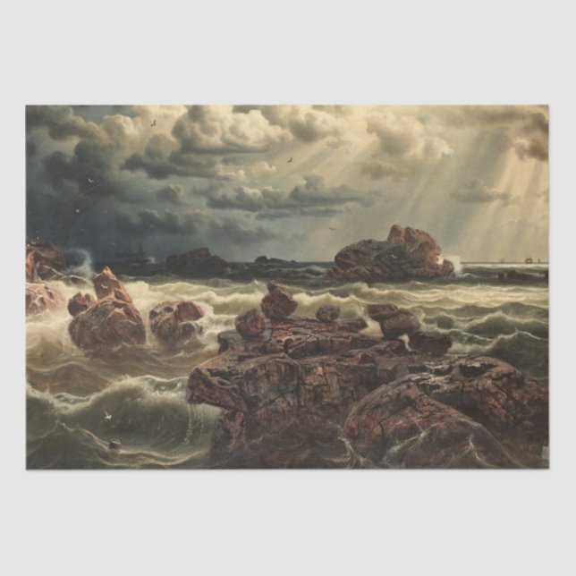 Papel De Seda Paisaje costero con buques en el horizonte (Anverso)