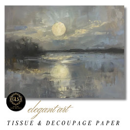 Papel De Seda Paisaje de acuarela iluminado por la luna