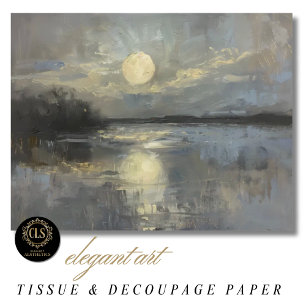Papel De Seda Paisaje de acuarela iluminado por la luna 
