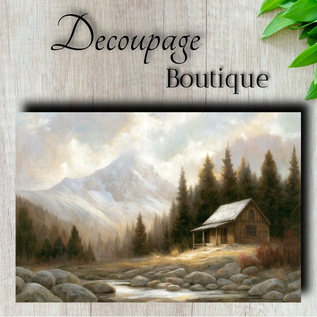 Papel De Seda Paisaje de Cabaña de Montaña Decoupage (Mountain Cabin Landscape Decoupage Tissue Paper)