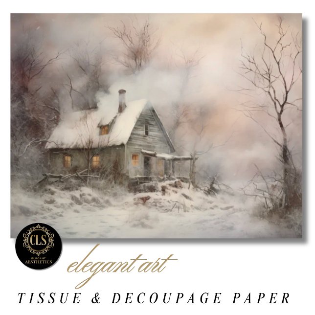 Papel De Seda Paisaje de cabaña en acuarela (Tissue Paper – Watercolor Cottage Landscape)