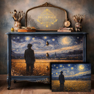 Papel De Seda Paisaje de campo de trigo nocturno estrellado Deco