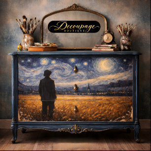 Papel De Seda Paisaje de campo de trigo nocturno estrellado Deco
