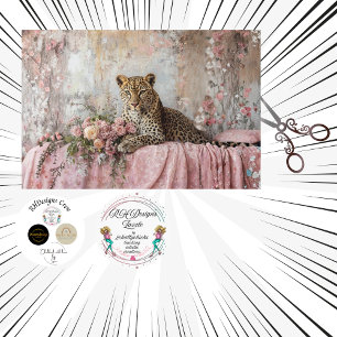 Papel De Seda Paisaje de Decoupage Leopardo Romántico Floral Ros