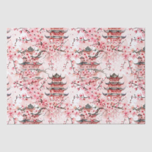 Papel De Seda Paisaje de flor de cerezo de pagoda china pastel