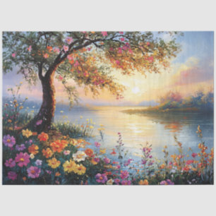 Papel De Seda Paisaje de flores y árboles en primavera